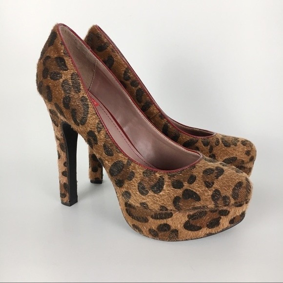 Pink & Pepper Womens Size 8.5 Pin Up Rockabilly Leopard Faux Fur Heels Pumps - Picture 2 of 9